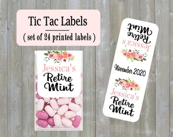 Retirement Favor tic tac labels, retire mint tic tac labels, Party favors, customized - (set of 24 printed labels) -  TIC789173