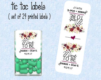 Wedding Favor Mint to be tic tac labels, stickers customized - (set of 24 printed labels) - Weddings, Bridal shower, Anniversary TIC78853