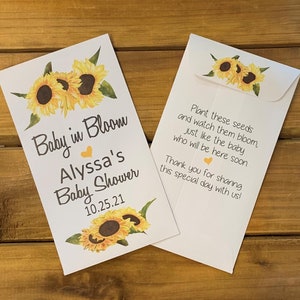 Sunflower Baby in bloom seed packet favors,  baby boy or girl shower favor, with or without wildflower seeds (set of 15)  sp20045