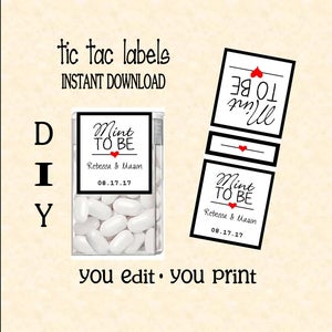 Tic tac labels Mint to be - Wedding- do it yourself - Instant download - you edit - you print,  digital Pdf file) DIY # TIC78818