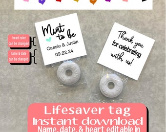 Minze Hochzeit Gastgeschenk, Herzfarbe kann geändert werden, sofort download, Sie bearbeiten, Sie drucken, digitale Pdf Datei, MT120005 mint