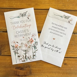 Retirement wildflower seed packet favors, to celebrate a retirement, with or without seeds (set of 15), sp20229