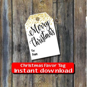 Weihnachtsgeschenkanhänger mit goldenem Glitzer, Sie schreiben die Namen selbst 3" x 2" - Sofortiger Download, Sie drucken - bt200570 DIY (1- PDF-Datei)