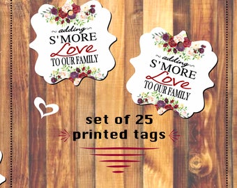 Smore (s'more) love to our family (set of 25) Baby shower favor tag 3" x 3" - Printed and cut tags - flowers tg42009
