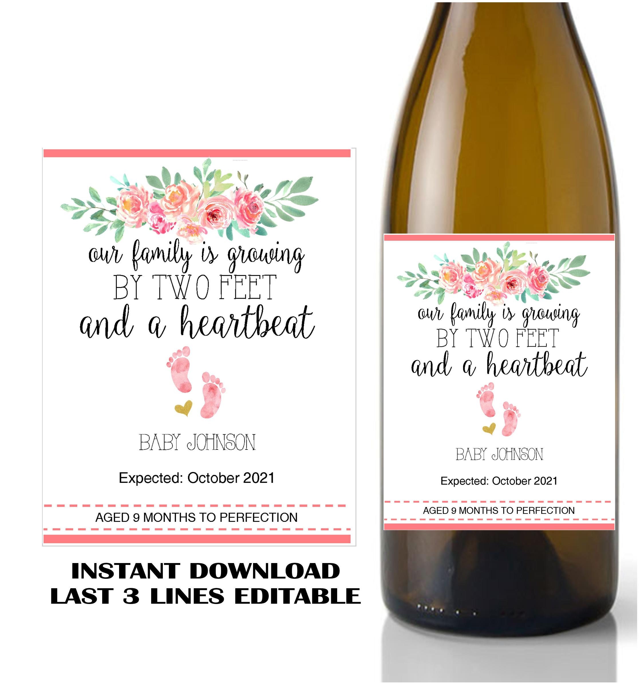 Pregnancy Announcement Pink Flowers Wine Label, Baby Shower.