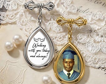 Walking With You Today and Always Charm, Custom Graduation Memorial Photo Pin Gift for Her, Graduation Gown Pin for Remembering Loved Ones
