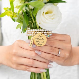 Personalized Dad Memorial Bouquet Charm, Engraved Walk With Me Today & Always Dad, In Loving Memory Wedding Gift