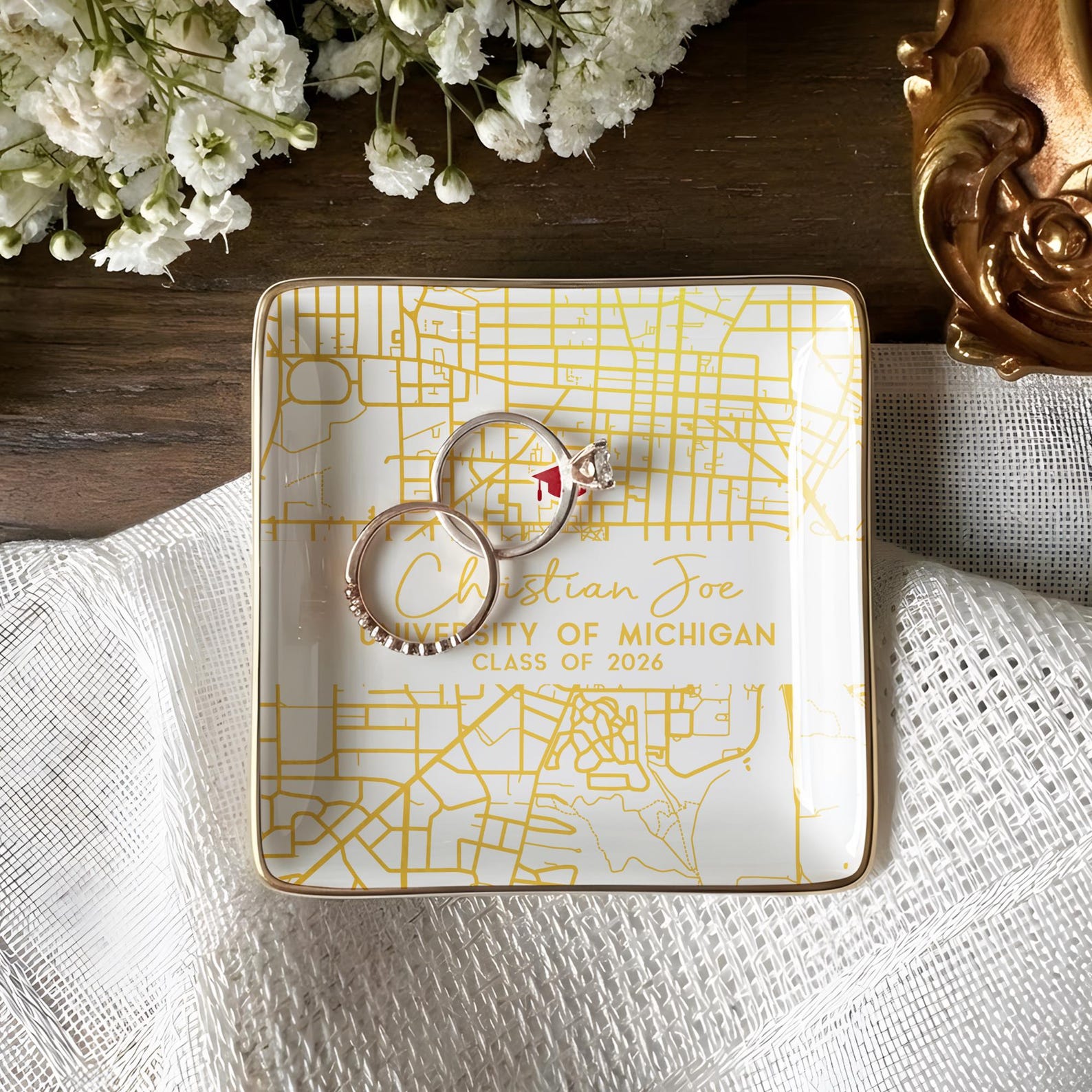 Custom Campus Map Graduation Jewelry Dish, Personalized College Map ...