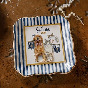 Custom Hand Painted Pet Portrait Ring Dish, Personalized Dog Mom Graduation Gift for Her, Watercolor Dog Painting Gift