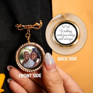Walking With You Today and Always Charm, Custom Graduation Memorial Photo Pin Gift for Her, Graduation Gown Pin for Remembering Loved Ones