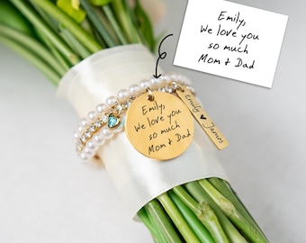 Actual Handwriting Bridal Bouquet Charm, Personalized Wedding Gifts for Bride, Signature Charm Gift from Mom and Dad