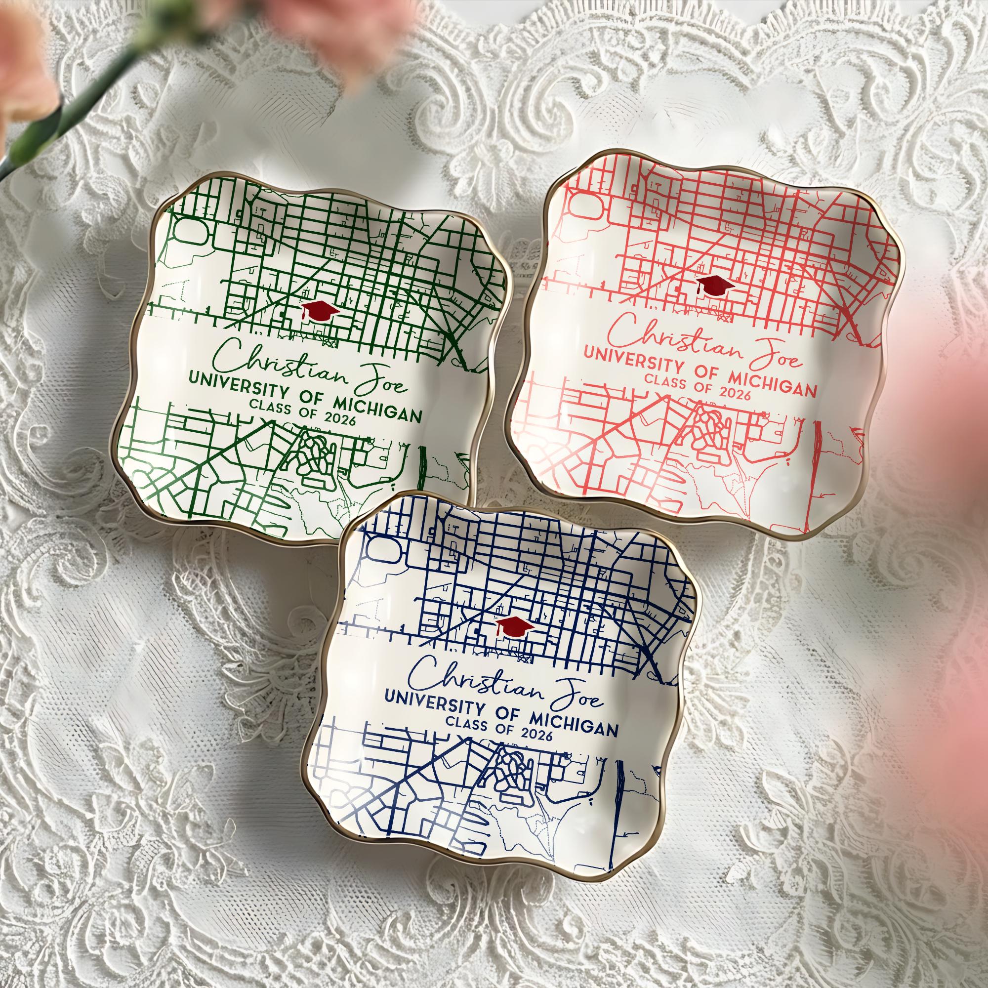 Custom Campus Map Graduation Jewelry Dish, Personalized College Map ...