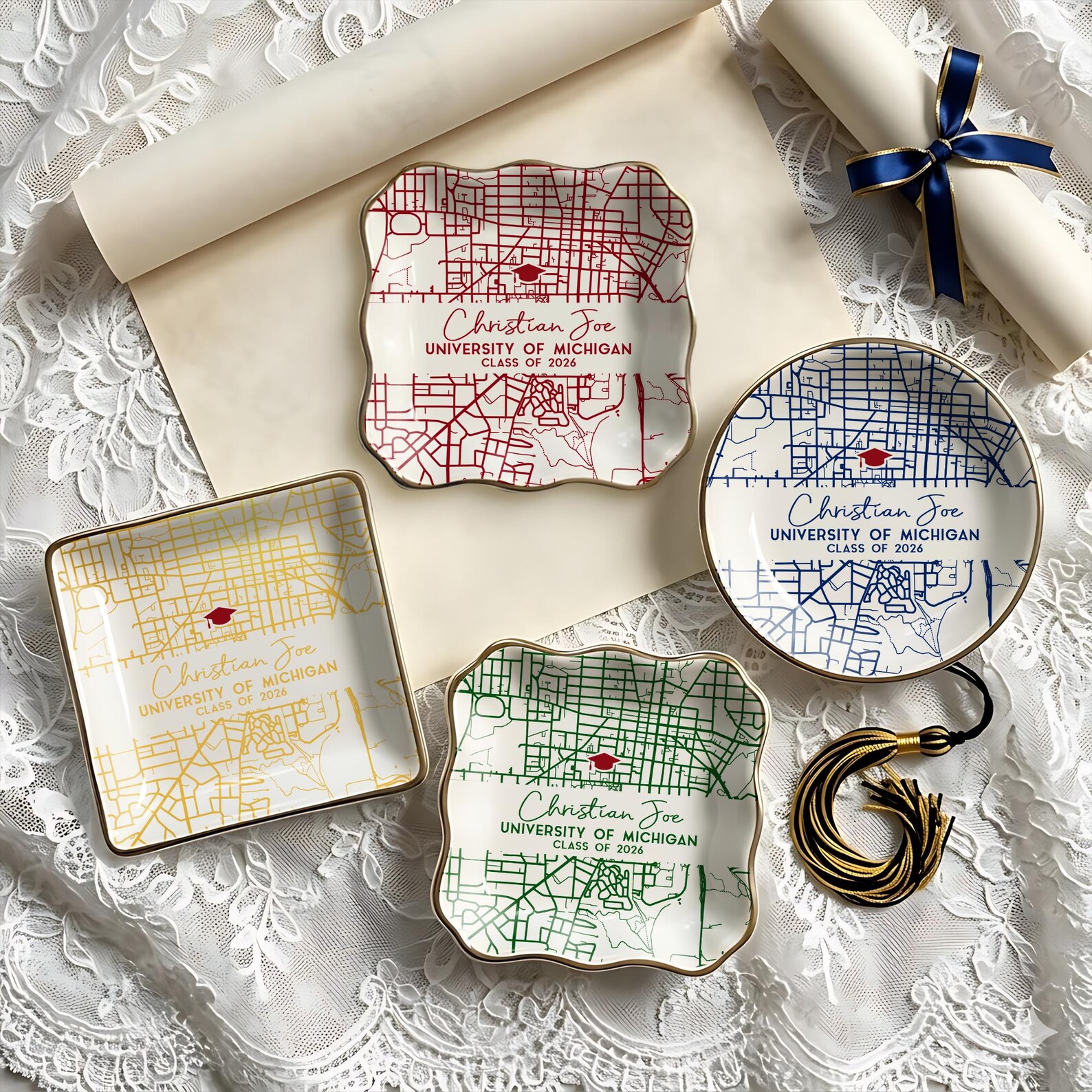 Custom Campus Map Graduation Jewelry Dish, Personalized College Map ...
