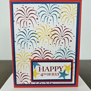 Handmade 4th Of July Card, Patriotic Red, White and Blue Greeting Card, Personalized Celebration Card,  Independence Day Fireworks and Stars