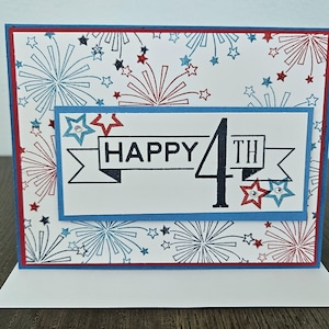 Handmade 4th of July Card, Patriotic Greeting Card, Personalized Happy 4th of July Card, Fireworks and Stars Independence Day Celebration