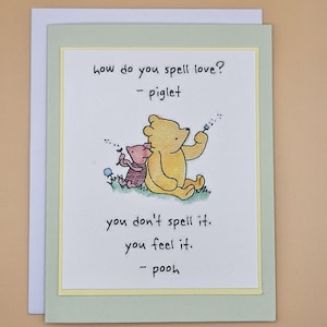 Winnie the Pooh Friendship Card, Handmade Watercolor Piglet Love Quote Keepsake for Friend
