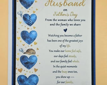 Father's Day Card for Husband From Wife, Handmade Blue Hearts You Show Up, Heartfelt Keepsake