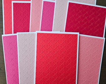 Heart Note Cards Set of 10, Handmade Embossed Valentine's Day Stationery, Blank Inside