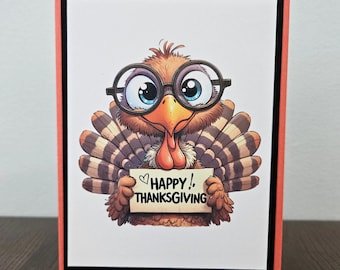 Funny Thanksgiving Card, Cute Turkey Glasses, Handmade Gobbler Greeting, Blank Inside