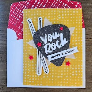 Handmade Birthday Card, You Rock Guitar Design, Die-Cut, Layered, Music Lover Greeting Card, Fun Personalized Music Gift for Band