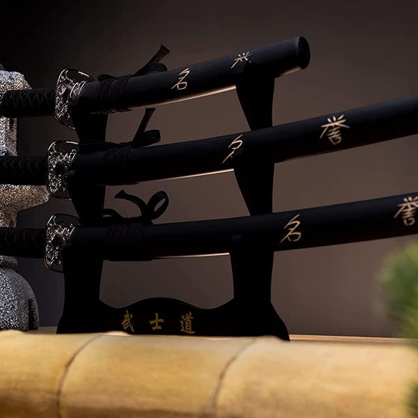 Handmade Samurai Sword Katana Tanto Wakizashi and Honor Stand TL492-395CA-3PCS Home Decor for Halloween as Wall Art and for Cosplay