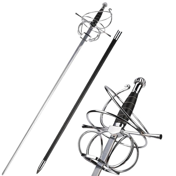 Espada de esgrima renascentista grande com bainha, aço inoxidável JT6007BK