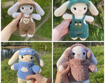 4 in 1 bunny crochet pattern, bunny hoodie crochet pattern Amigurumi Crochet Pattern, Plushie Pattern