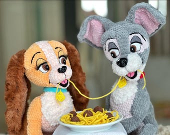 わんわん物語の編み図 2in1 PDF | ディズニーのあみぐるみ犬の編み図 | ぬいぐるみの編みぐるみ | 英語の編み図 + 動画チュートリアル