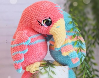Parrot Crochet Pattern PDF – Amigurumi Bird Toy – Easy Tutorial for Jungle Animal Plush – DIY Stuffed Animal Pattern