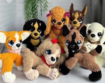 Patrón de ganchillo para 7 cachorros, patrones de amigurumi, patrón de ganchillo, patrón de peluche rápido y fácil.
