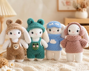 4 in 1 bunny crochet pattern, bunny hoodie crochet pattern Amigurumi Crochet Pattern, Plushie Pattern