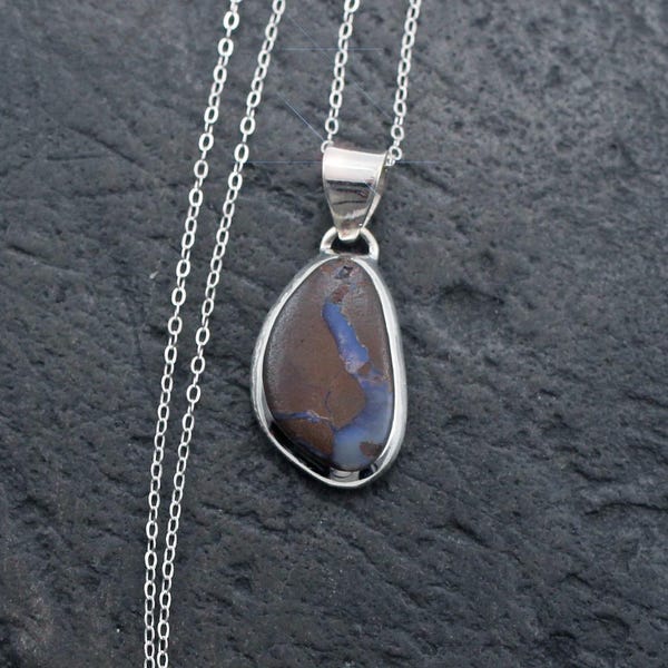 Geology's Rainbow - Natural  Boulder Opal Sterling Silver Necklace