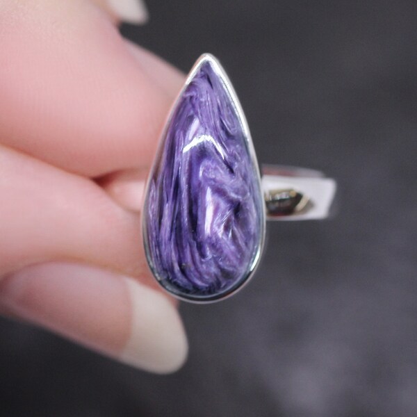 •CHAROITE - EYE• roped bezel silver ring (size 6)