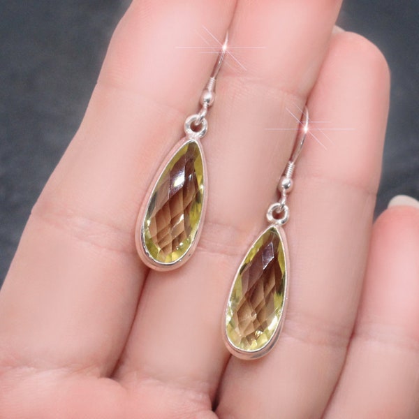 Drops of the Sun - Faceted Lemon Topaz Gemstone Drop Sterling Silver Earrings