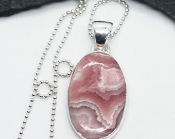 Watermelon Pink - Rhodochrosite Sterling Silver Necklace