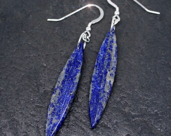 Starry Sky - Beautiful Ultra Long Royal Blue Lapis Lazuli Sterling Silver Earrings