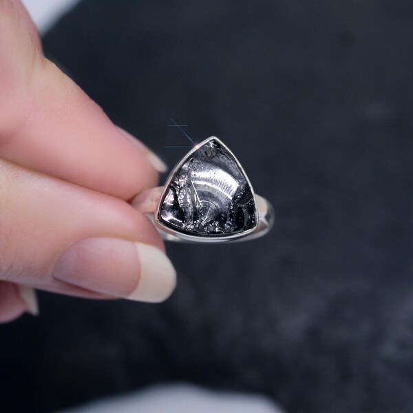Een zilveren voering - Raw Elite Shungite sterlingzilveren ringmaat 9,5 "