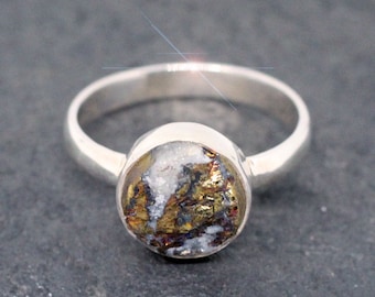 Golden Rainbow - Amazing Rough and Raw Chalcopyrite Sterling Silver Ring - Size 10.5