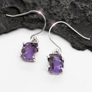 Purple Passion - Natural Rough Amethyst Crystal Sterling Silver Earrings