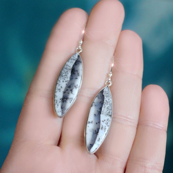 Winter Wonderland - Dendritic Opal Sterling Silver Earrings
