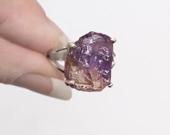 Ametrin - Natürlicher Amethyst & Citrin Sterling Silber Ring Größe 9,5