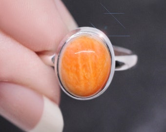Juicy Orange - Spiny Oyster Sterling Silver Ring Size 6