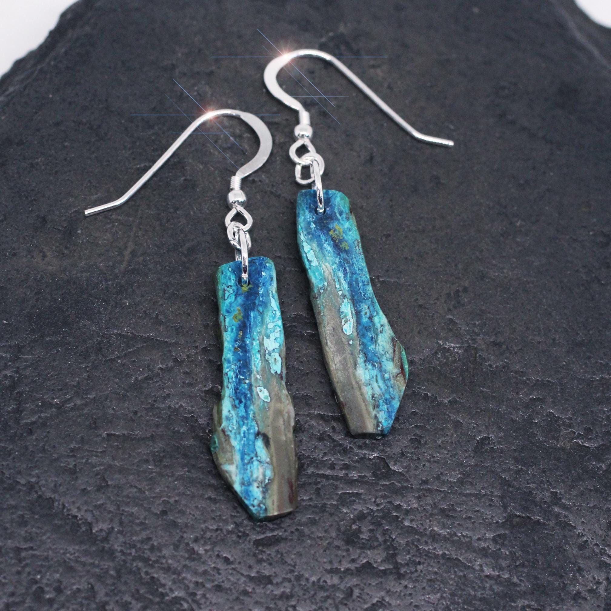 The Waterfall - Beautiful Natural Boulder Azurite & Chrysocolla Earrings