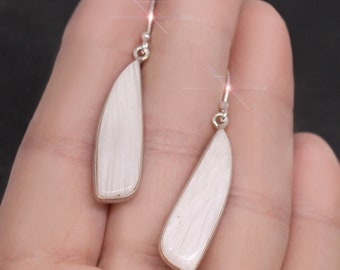 Vanilla Frost - Scolecite Gemstone Drop Sterling Silver Earrings