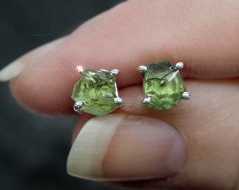Sage - Beautiful Natural Green Apatite Rough Sterling Silver Stud Earrings