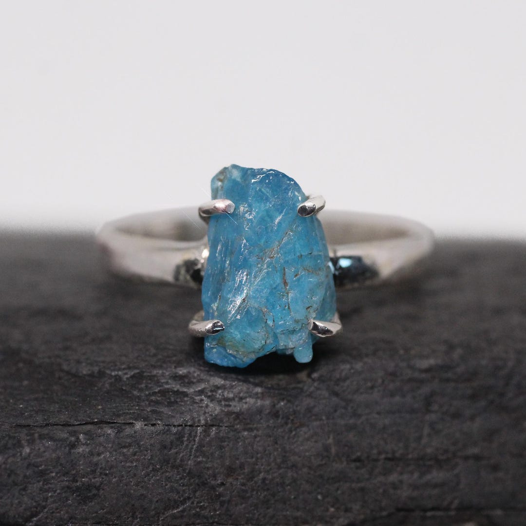 ネオンブルー - アパタイト スターリングシルバー リング サイズ 8.5