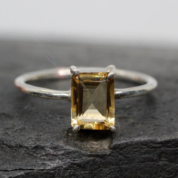 Crystal Sun - Bague en argent sterling avec citrine à facettes Taille 7