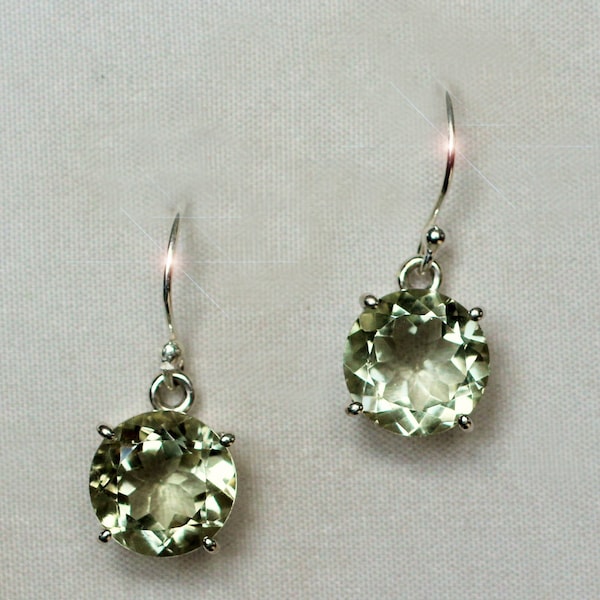 Green Tea - Faceted Green Amethyst Sterling Silver Earrings