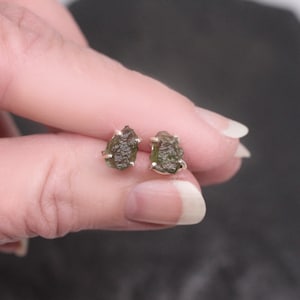 Gems from the Sky - Extraterrestrial Raw Genuine Moldavite Sterling Silver Stud Earrings