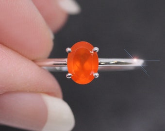 Midnight Sun - Genuine Mexican Fire Opal Sterling Silver Ring - Size 8.5